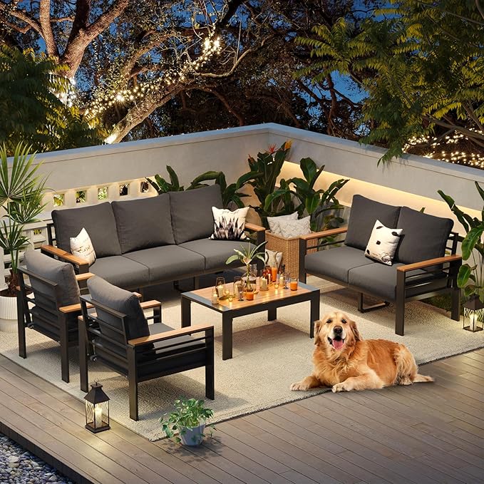 Aoxun Aluminum Patio Furniture Set 7 Seats, Oversized Outdoor Sectional with Washable Thick Cushions, Coffee Table and Waterproof Cover, Patio Conversation Sets for Porch, Balcony, Deck