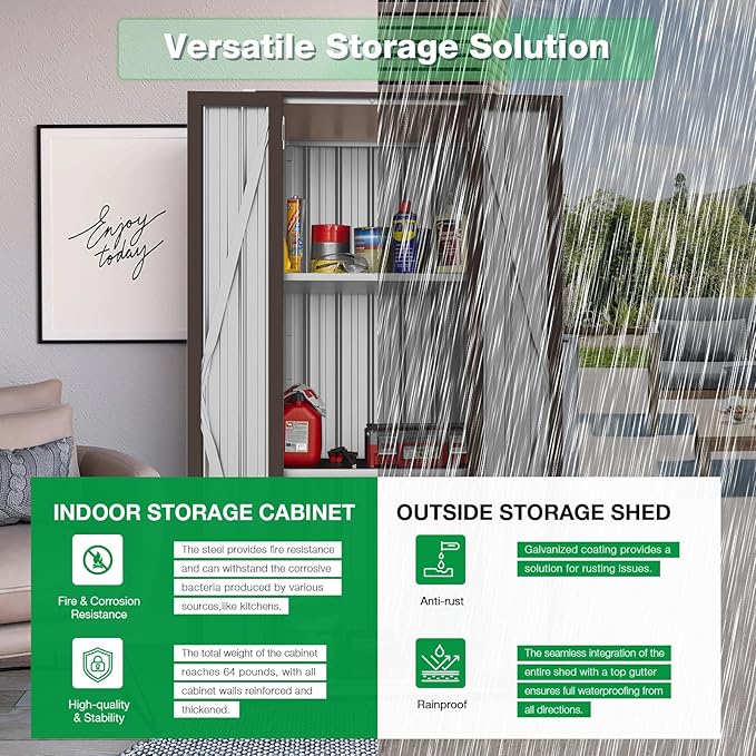 AECOJOY Outdoor Storage Cabinet Waterproof with Adjustable Shelves, Vertical Tall Garden Outdoor Cabinet, Sheds & Outdoor Storage Clearance Cabinet Weatherproof for Outside in Brown