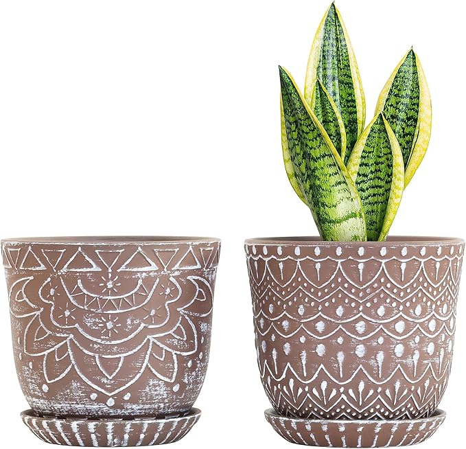 Gepege Ceramic Planter, 6 Inch Plant Pot with Drainage Holes and Saucers for Indoor Plants, Birthday for Women Mom