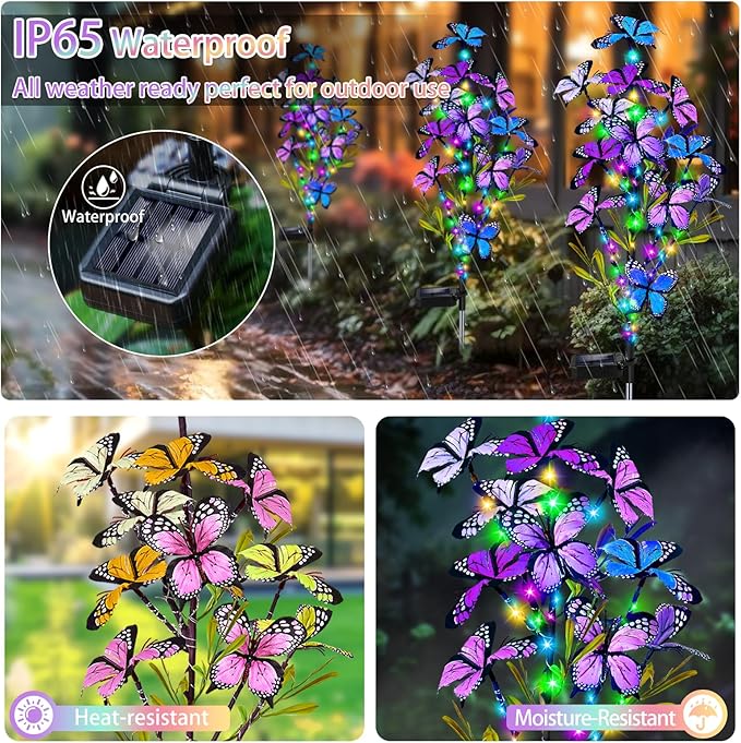 Solar Garden Lights Outdoor Waterproof, 6 Pack Solar Butterfly Lights with 60 LED 12 Butterfly Colorful Lighting for Garden Yard Lawn Outdoor Decor, Gift for Mom Women Mother's Day