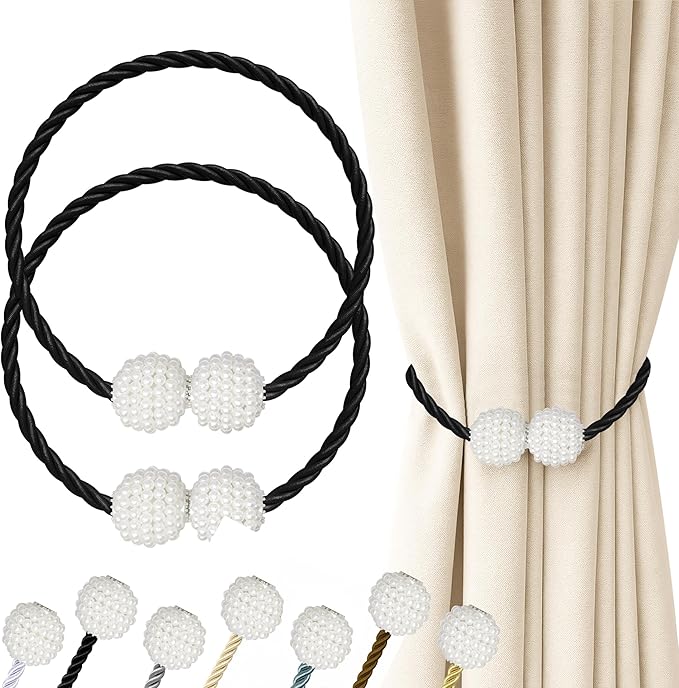 Hion Magnetic Curtain Tiebacks Black 2pcs, Curtain Tiebacks Buckles Holdbacks Holders Hooks Clip for Home Bedroom Office Decorative Curtain
