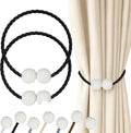Hion Magnetic Curtain Tiebacks Black 2pcs, Curtain Tiebacks Buckles Holdbacks Holders Hooks Clip for Home Bedroom Office Decorative Curtain