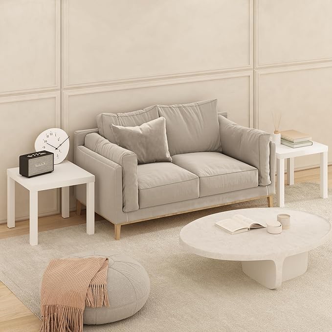Furinno Classic Coffee Table Set of 2, Square Modern Coffee Table with Triple Thick Tabletop, Side Table with 4 Legs, for Living Room, Bedroom, Home Office, White