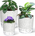 3 Pack Self Watering Pots for Indoor Plants, 4+5.5+6.3 Inch Self Watering Plant Pots, Flower Pots with Wick Rope and Reservoir - Crack Texture