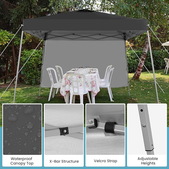 Canopy Tent, 10X10 FT Pop Up Canopy Outdoor Tent Slant Legs with Carrying Bag, Portable Gazebo Shelter - 8X8 FT Canopy Cover (Black with 1 Sidewall)