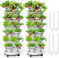 7 Tiered Strawberry Vertical Planters, 2 Pack Stacking Tower Garden with Support Pole, Stackable Herb Vegetable Planters Indoor Outdoor White