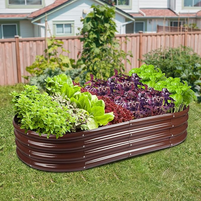 Raised Garden Bed Galvanized Planter Box Outdoor, Rot-Resistant Metal Garden Bed Planter for Vegetables Flower Herb (8ft, Brown)