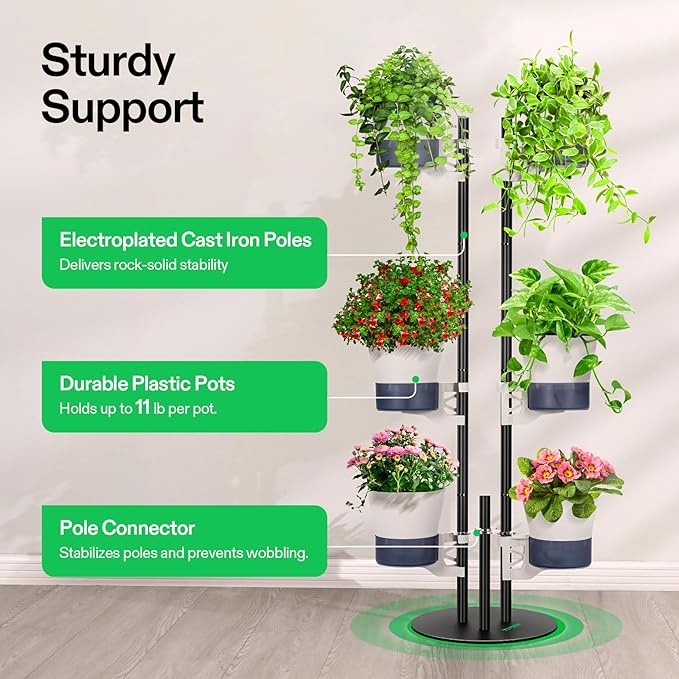 VIVOSUN Metal Plant Stand, 6-Tier Tall Vertical Planter Tower with Self-Watering Planters, Modular Shelf for Indoor & Outdoor Use