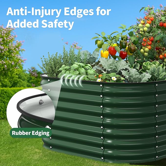 Kesfitt Raised Garden Bed Outdoor, Galvanized Steel Metal Raised Bed Planter for Vegetables & Garden, 24-Inch Deep Open Bottom Backyard Bed 8x4x2 ft, Forest Green