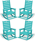 SERWALL Outdoor Rocking Chair Set of 4, Oversized HDPE Patio Rocking Chair with Footrest for Adults, All Weather Porch Rocker for Deck Patio Balcony, Aruba