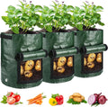 JJGoo Potato Grow Bags, 3 Pack 10 Gallon with Flap and Handles Planter Pots for Onion, Fruits, Tomato, Carrot - Green