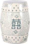 JONATHAN Y TBL1013C Double Happiness 18" Chinoiserie Ceramic Drum Indoor/Outdoor Garden Stool Bohemian, Coastal, Classic, Cottage, Traditional, Patio, Garden, Bathroom, Living Room, Gray Blue/White