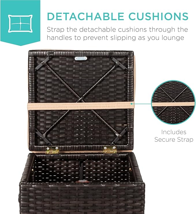 Best Choice Products Set of 2 Wicker Ottomans, Multipurpose Outdoor Furniture for Patio, Backyard, Additional Seating, Footrest, Side Table w/Storage, Removable Cushions - Brown/Beige