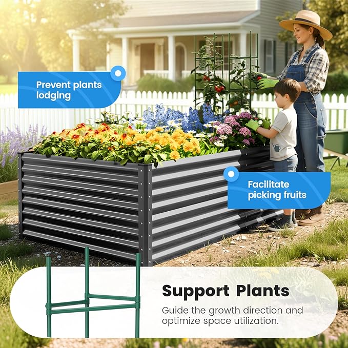 Quictent Galvanized Raised Garden Bed 8x4x2 Ft Tall Metal Planter Box for Vegetables Bottomless for Backyard, 2 Tomato Cages Included, 22.04" Deep, Dark Grey