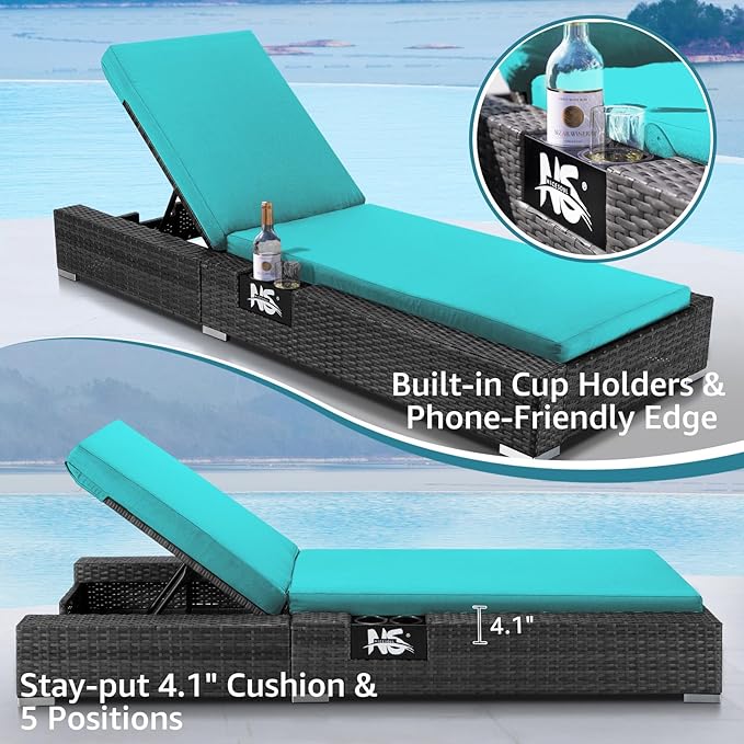 NICESOUL 13 Piece Patio Furniture Set with Fire Pit, Oversized Large Outdoor Sectional with Lounger & Fire Pit, 500 lbs High Weight Capacity Wicker Deck Seating for 10, Gray & Teal
