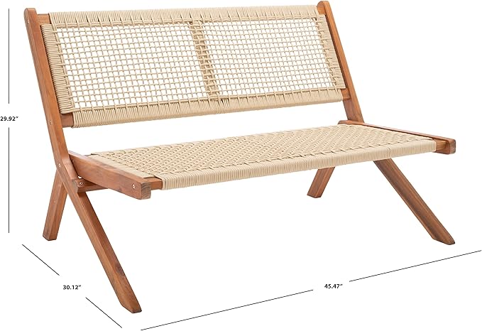 SAFAVIEH Outdoor Collection Kobina Natural Acacia Wood/Natural Rope Foldable Bench (Fully Assembled)