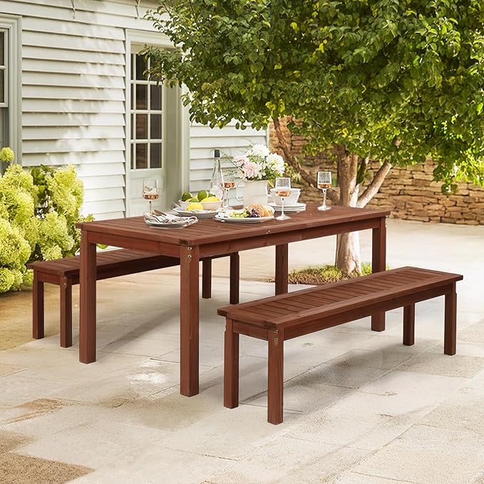VINGLI Outdoor Wooden Bench, 62” Porch Bench Outdoor Backless Garden Bench, Small Outdoor Bench for Deck Patio Entryway (Brown, 62in)