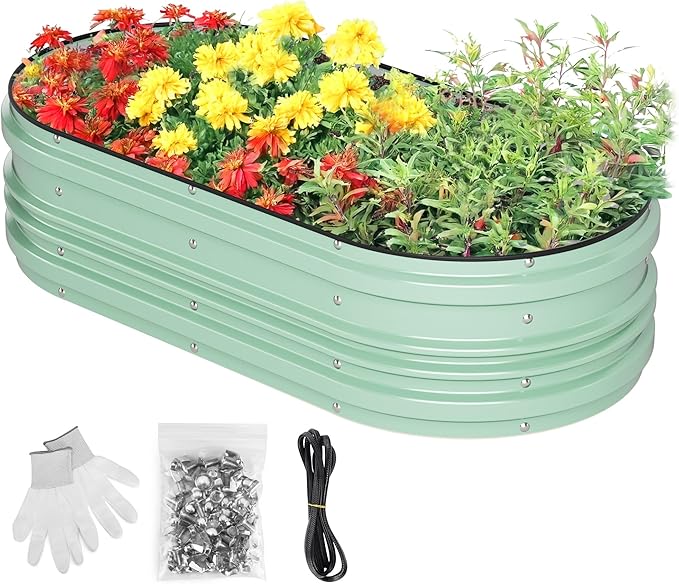 WORKPRO 4x2x1ft Galvanized Raised Garden Bed Set, Rust & Corrosion Protection, Easy Assembly, Safe Edge, Ideal for Vegetables & Flowers, Light Green