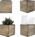 CYS EXCEL Cube Planter Box with Removable Plastic Liner (5"x5"x5")(4 PCS) | Multiple Size Choices Wood Square Planter | Indoor Decorative Window Box