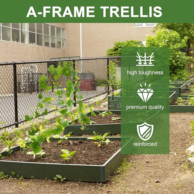 Cucumber Trellis for Raised Bed, Garden Trellis for Climbing Plants Outdoor with Climbing Net and Plant Support Clip for Cucumber, Vegetable, Flowers (18" W x 46" H-2pack)