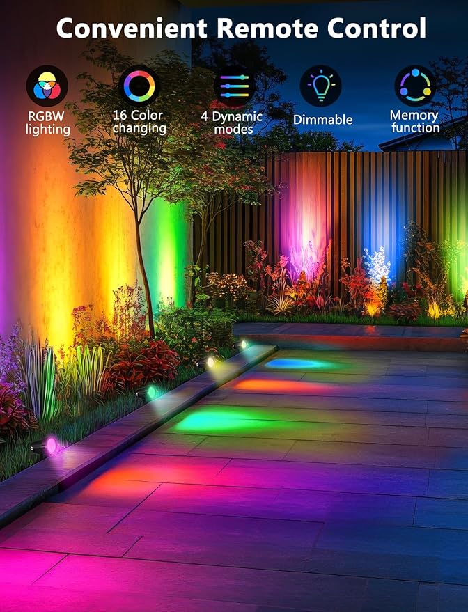 OurLeeme Lawn Flood Light Stake, 2-in-1 Waterproof Outdoor Remote controlle Landscape Lighting Spotlight Wall Light for Yard Garden Driveway Pathway Pool (4 Pack)