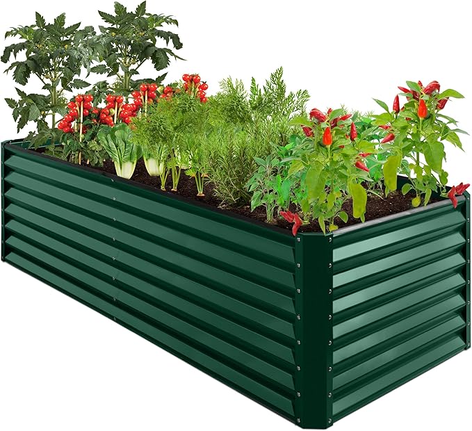 Best Choice Products 8x4x2ft Outdoor Metal Raised Garden Bed, Deep Root Planter Box for Vegetables, Herbs & Flowers, 478-Gallon Capacity, 100% Non Toxic Materials - Dark Green