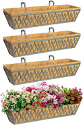 4 Pack 30 Inch Window Boxes Planters Railing Planter Box with Adjustable Brackets for Porch Fence Patio Balcony Hanging Flower Baskets with Coco Liners for Outdoor Garden Decor - Dark Grey