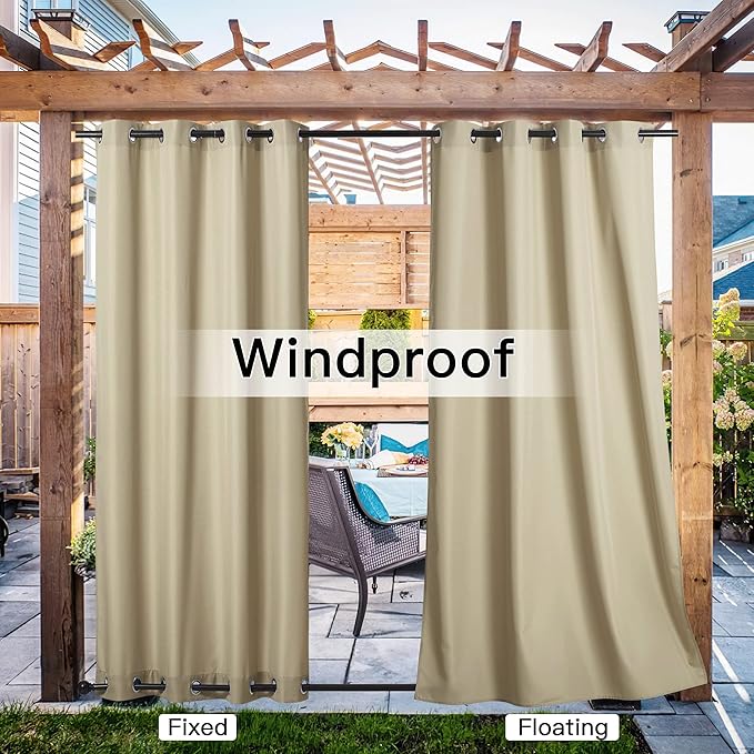 NICETOWN Canvas Outdoor Curtains for Patio Waterproof, Thermal Insulated Top and Bottom Grommet Durable Privacy Outdoor Vertical Drapes for Yard Party/Pergola, W55 x L95 Inch, 2 Panels, Taupe