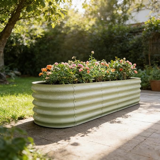 Gardmax Galvanized Raised Garden Bed, Lightweight Planter Boxes Outdoor with Easy Assembly, Large Garden Bed for Vegetables, Fruits, Flower Milk White 8FT