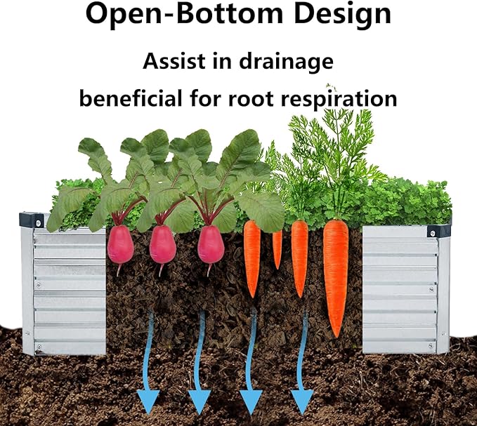 2 Pack 6x1.5x1FT Galvanized Raised Garden Bed Kit, Outdoor Metal Planter Box for Vegetables, Bottomless Rectangular Gardening Bed with Support Rods, Tool-Free Assembly, Silver