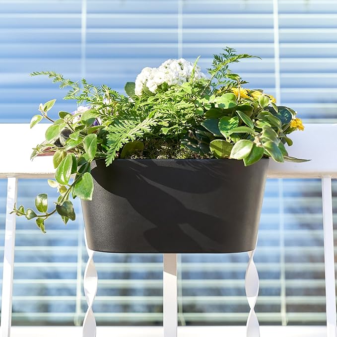 KIBAGA Beautiful Hanging Flower Pots for Outside Railing Or Fence - Stylish Set of 3 Outdoor Planters for Any Balcony, Porch or Deck - Window Planter Boxes are Perfect for Your Flowers