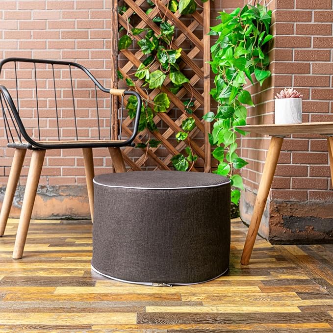 Outdoor Ottoman Outdoor Ottomans for Patio 19x12 Inches Modern Lightweight Foam Stuffed Pouf Outdoor Footstool Footrest Foot Stool Waterproof (Dark Coffee)