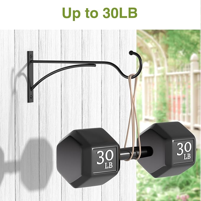 11 Inch Heavy Duty Plant Hangers Outdoor, Metal Plant Brackets for Hanging Baskets, Plant Wall Hooks for Bird Feeders, Wind Chimes & Lanterns, Premium Metal Hooks Matte Black, 30lbs Capacity