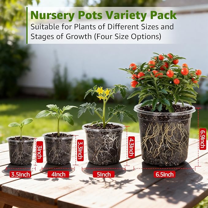 MIXC Clear Nursery Pots with Drainage Holes, 7/5/4/3.5 Inch Reinforced Transparent Plastic Seed Starter Pots, for Indoor Outdoor Gardening Seedling Planter, 36 Pack