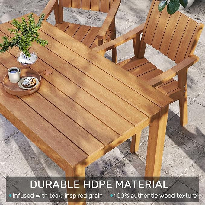 ZHUSI Patio Table and Chairs Set, Outdoor Table and Chairs,HDPE Outdoor Dining Set with Umbrella Hole for Backyard, Poolside, Porch 4 Armchairs
