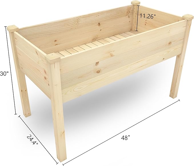 BIRASIL Outdoor Raised Garden Bed, Wood Planter Box for Vegetable Flower, Elevated Reinforced Large Garden Planters Boxes for Backyard Patio Gardening Balcony (48.5”L, Natural Wood)