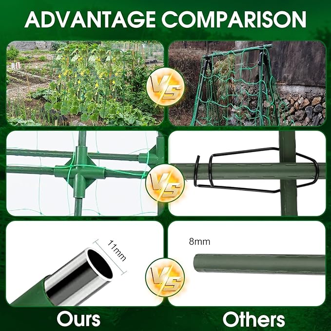 Garden Trellis for Climbing Plants Outdoor, Cucumber Trellis for Raised Bed Garden, Arch Trellis Support for Cucumbers Tomatoes Beans Peas, 50x48 inch, Metal Trellis with Netting, Green