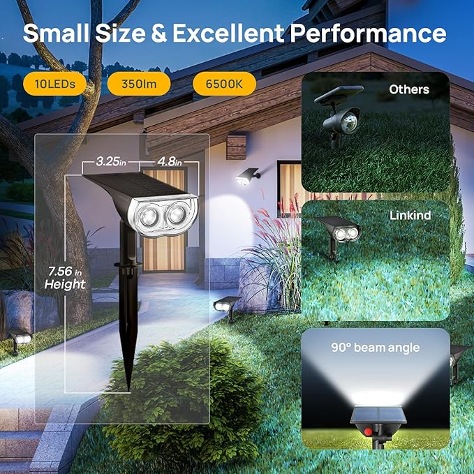 Linkind Solar Lights Outdoor StarRayS, Bright Solar Spot Lights Outdoor, IP67 Waterproof Spotlights for Garden Yard Landscape Walkway Patio Tree (Daylight, 10 Pack)