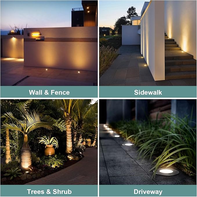Gardencoin Low Voltage Landscape LED Well Lights, 12V in Ground Lights Outdoor IP67 Waterproof, 4.3 inch Wired Landscape Up Lighting, Included Replaceable 5W 2700K MR16 Bulb Dimmable, 6 Pack