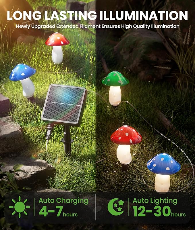 18 Pack 60FT Solar Mushroom Lights, Multicolor 8 Modes Solar Lights Outdoor, IP65 Waterproof Garden Light Outdoor Decoration for Path, Yard, Patio, Lawn, Party, Christmas Decor (Multicolor)