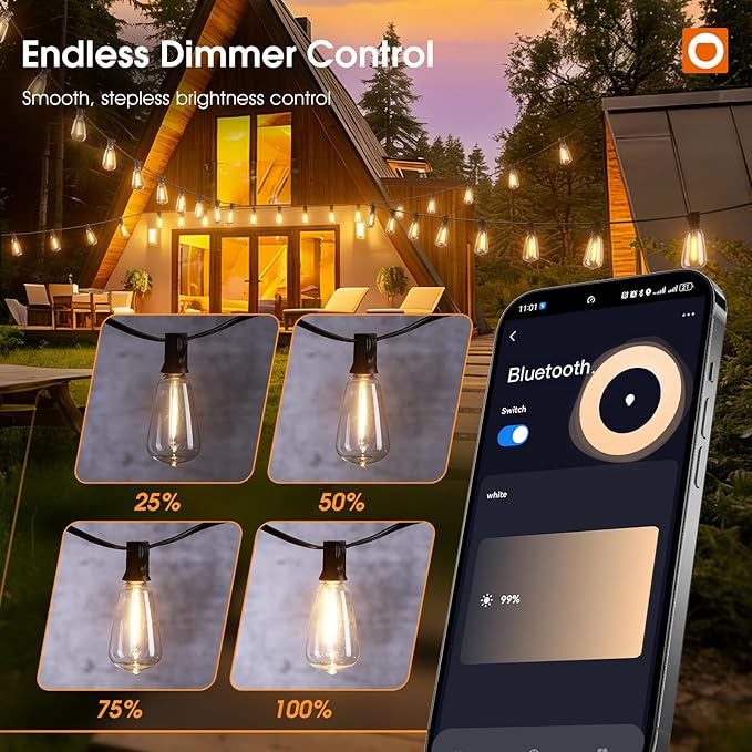 addlon 200FT Smart Outdoor String Lights with APP Control, Waterproof Patio Lights ETL Listed with Shatterproof Dimmable ST38 LED Bulbs Connectable Outdoor Lighting for Backyard Bistro Garden Bistro