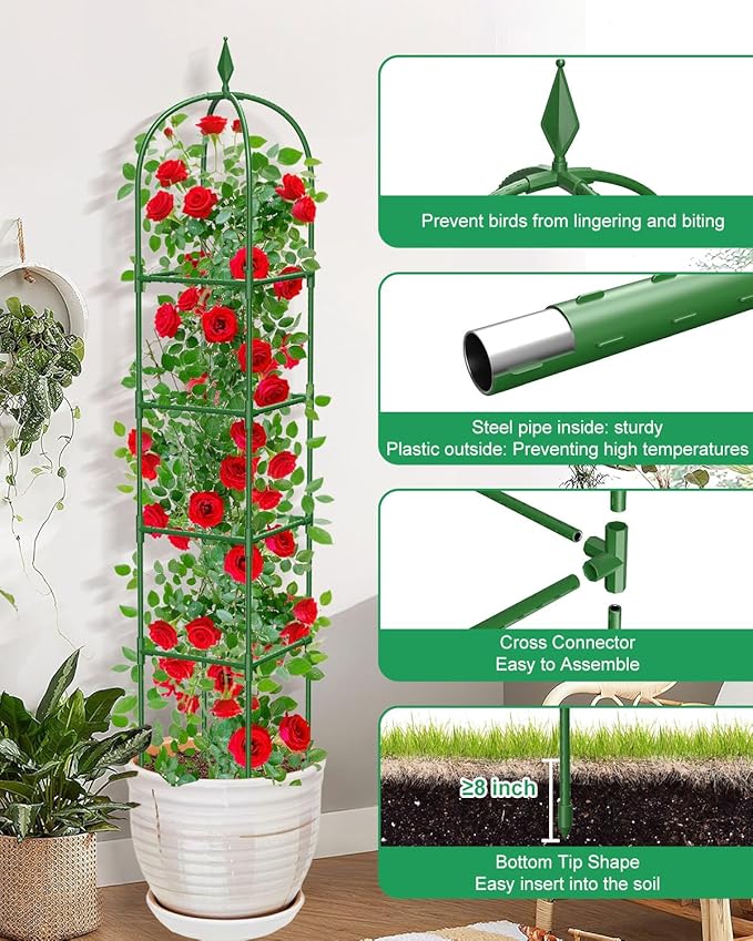 Garden Trellis for Climbing Plants Outdoor & Indoor - 6Ft Tall Rustproof Plant Support Cage for Vines, Flowers, Vegetables, Roses | Heavy-Duty, Adjustable & Decorative (3)