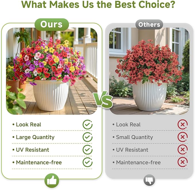 Alupssuc 48 Bundles Artificial Flowers for Outdoors Decoration, UV Resistant Silk Faux Daisy Flora Spring Fake Plastic Plants Greenery for Outside Indoor Yard Home Porch Window Box Decor, Mix 6 Colors