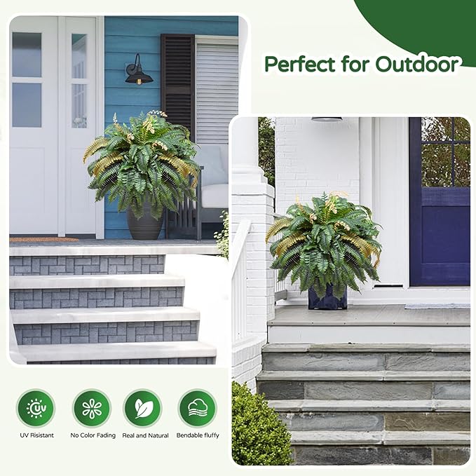 49” Artificial Ferns for Outdoors Planter, 128 Leaves per Fern, Set of 2, Large Lush Fake Boston Ferns Hanging Plants, UV Resistant Faux Greenery for Porch Patio Garden Home Decor Indoor Outdoor