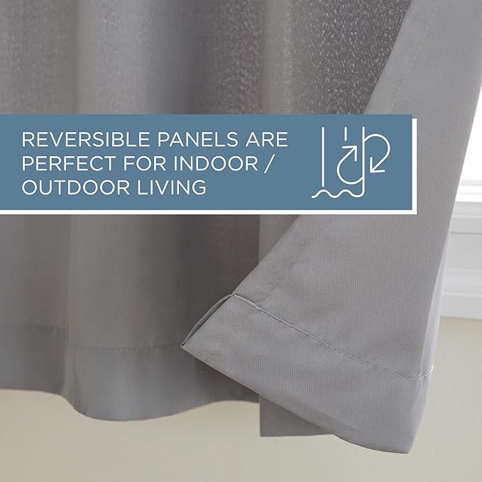 TOWN & COUNTRY BASICS Cabana Solid Heavyweight Indoor Outdoor Curtains, Light Filtering Opacity with Grommet Top, Water Repellent, 2-Pack Set, 54"x120", Medium Grey