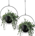 2 Pcs Hanging Planters for Indoor and Outdoor Plants with Hooks and Chains, Metal Modern Wall Ceiling Planter Hangers Minimalist Flower Pot Holder Basket for Home Decor(Black)