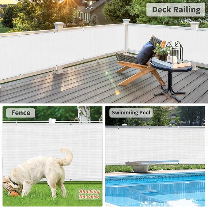 LOVE STORY Balcony Privacy Screen, 2.5'x8' Deck Shield Screen Fence Cover,UV Protection and Weather-Resistant,3 FT Height for Deck, Patio, Backyard, Outdoor Pool, Porch, Railing, White