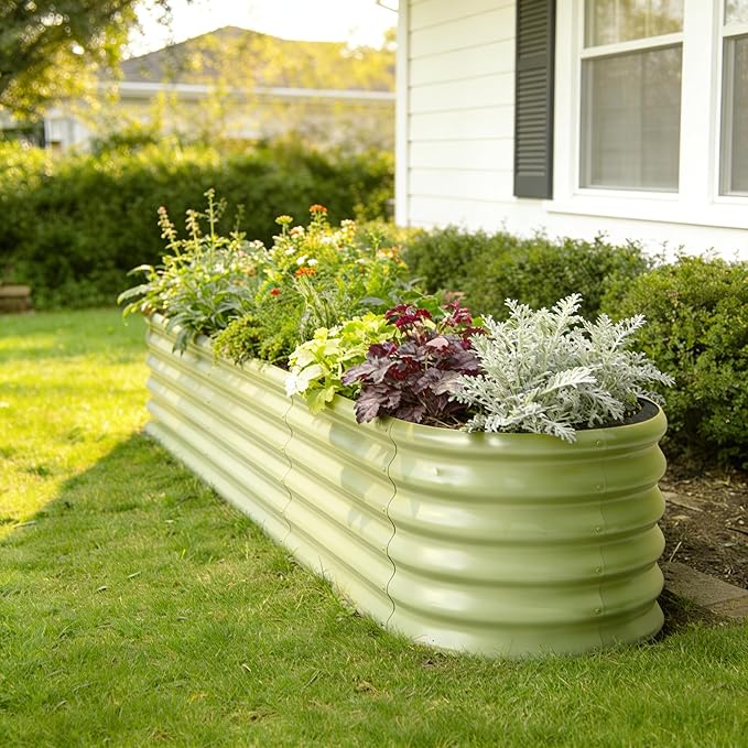 4-Pack Galvanized Raised Garden Bed 8x4x1.5 | 10x2x1.5 ft, 18" Tall Metal Planter Boxes Outdoor for Herb Vegetable, Modular Raised Flower Bed for Gardening with Zn-Al-Mg Coated - Sand Beige