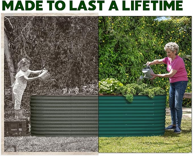 Plant & Plot Galvanized Raised Garden Beds Outdoor // 4×2×2 ft Planter Raised Beds for Gardening, Vegetables, Flowers // Large Metal Garden Box (Dark Green) // Patented Tool-Free Design