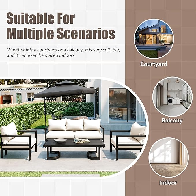 Merax 4 Piece Sectional Furniture Patio Sofa Multi-Person Outdoor Steel Sofa Set, Waterproof, Anti-Rust and Anti-uv, Suitable for Gardens and Lawns，Beige